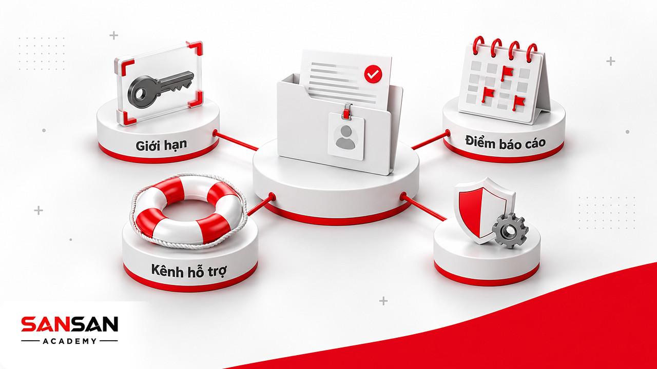 Hồ sơ phần việc trọn gói ở tâm, nối tới chìa khóa trong khung giới hạn, lịch báo cáo và phao hỗ trợ