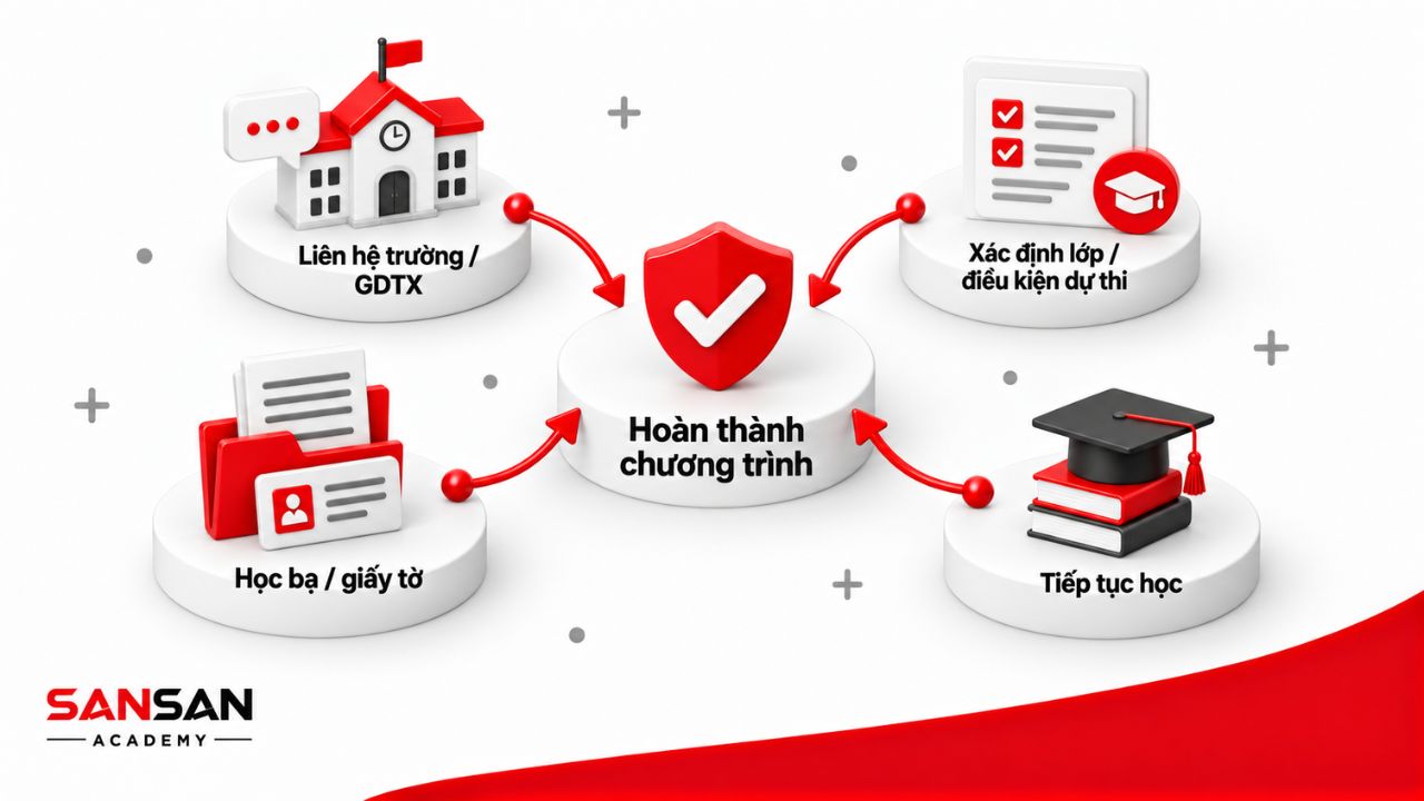 Các bước tiếp tục chương trình phổ thông còn dang dở