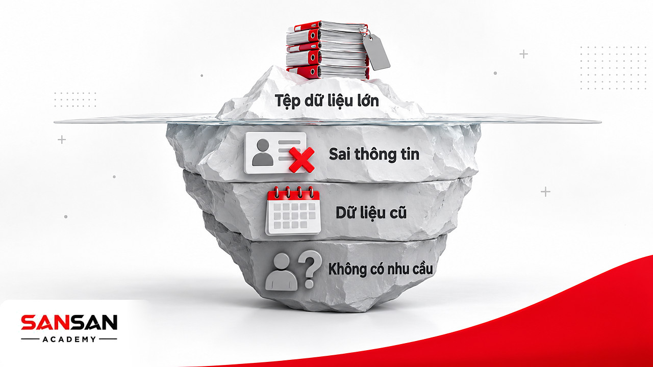 Tảng băng chìm tệp dữ liệu mua sẵn trong tìm kiếm khách hàng: sai thông tin, dữ liệu cũ, không nhu cầu