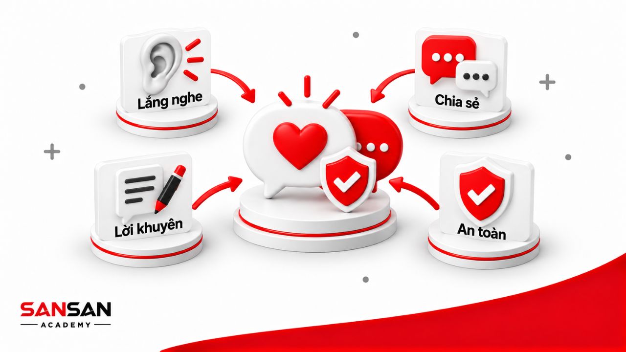Trò chuyện an toàn qua lắng nghe, chia sẻ, lời khuyên và sự hỗ trợ