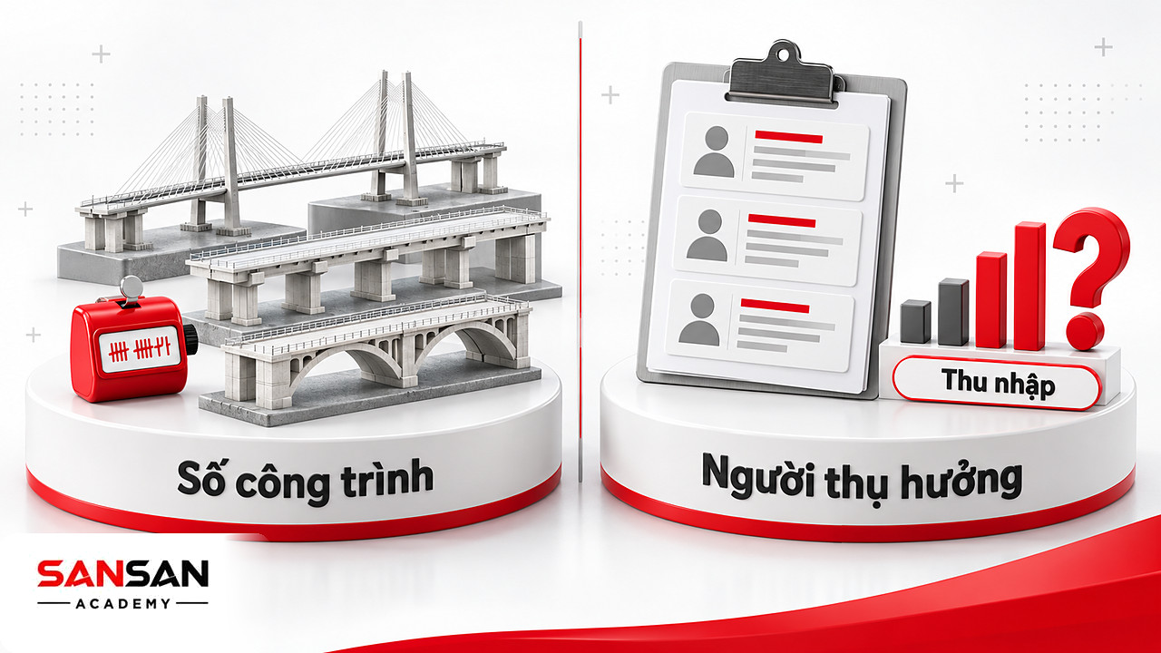 So sánh số cầu đã xây với hồ sơ người thụ hưởng và mức thu nhập trong hoạt động của tổ chức phi lợi nhuận