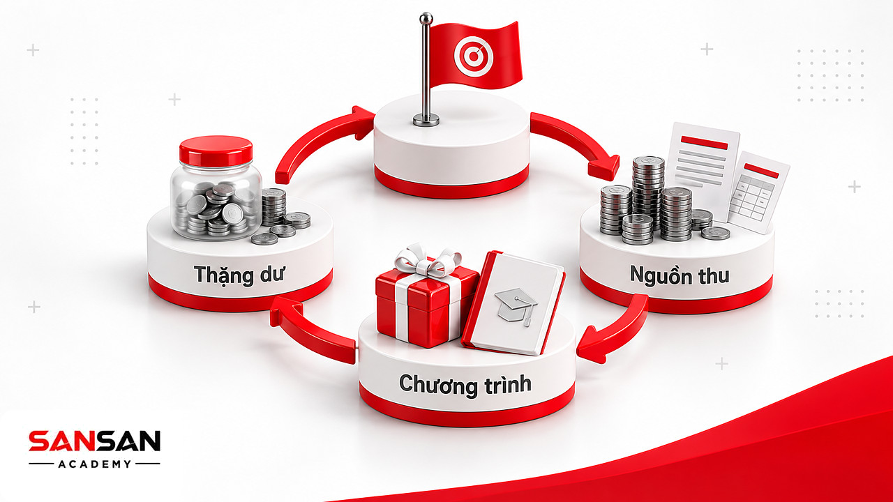 Vòng tròn nguồn thu, chi cho chương trình và thặng dư quay lại sứ mệnh của tổ chức phi lợi nhuận