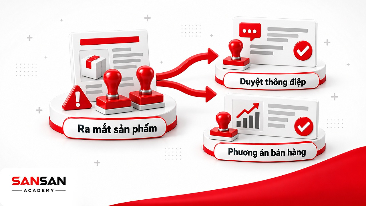 Tách nhiệm vụ ra mắt sản phẩm có hai người A thành duyệt thông điệp và phương án bán hàng trong RACI
