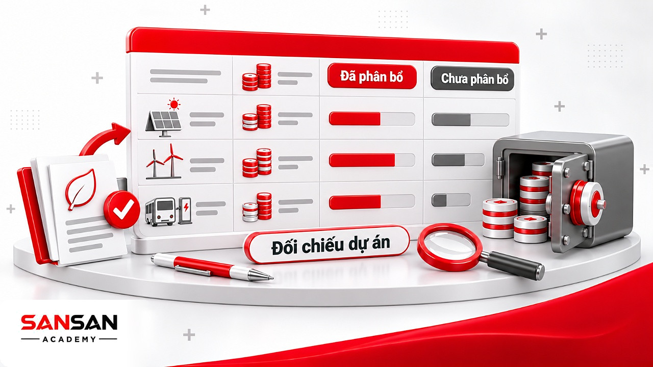 Sổ theo dõi vốn trái phiếu xanh chia cột đã phân bổ và chưa phân bổ theo từng dự án