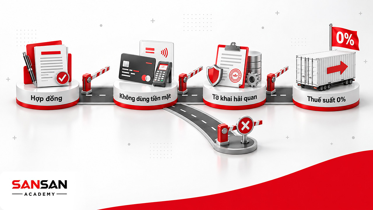Container xuất khẩu đi qua các trạm hợp đồng, thanh toán và tờ khai hải quan để áp dụng VAT 0%