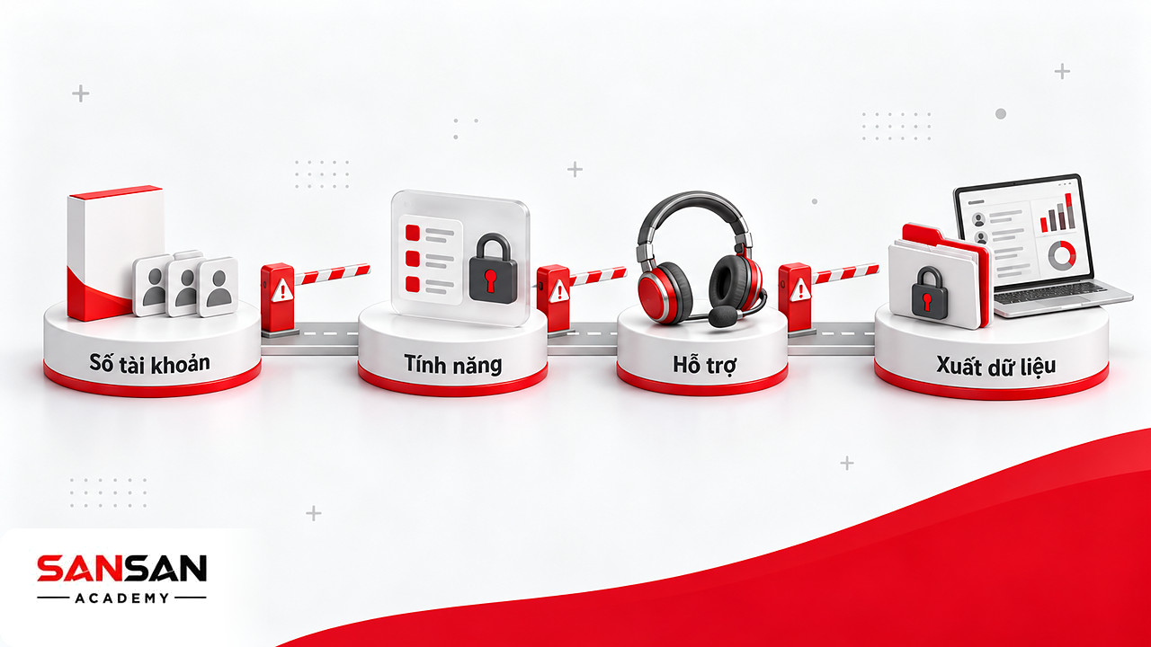 Bốn rào chắn về tài khoản, tính năng, hỗ trợ và xuất dữ liệu của phần mềm nhân sự miễn phí