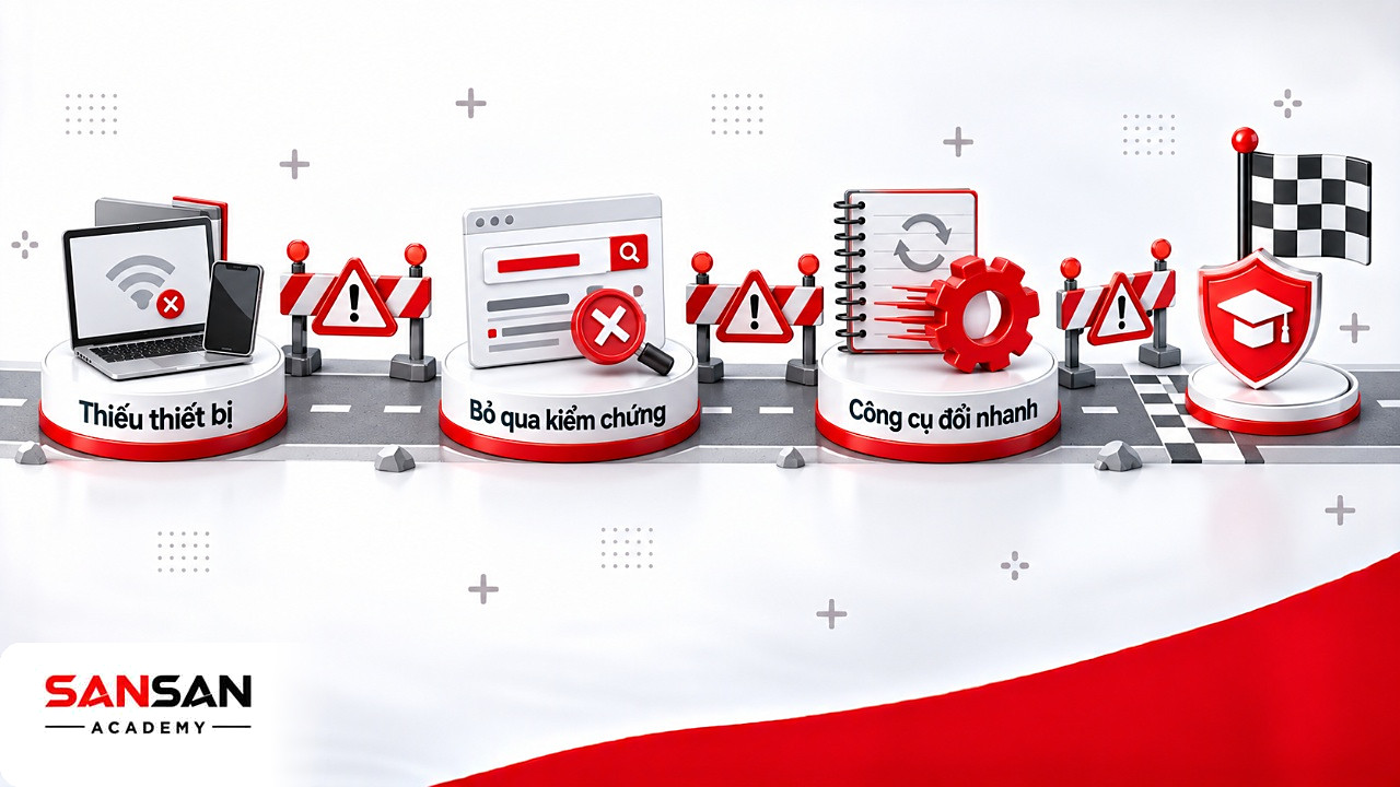 Con đường với ba trạm rào chắn là các trở ngại khi phát triển năng lực số