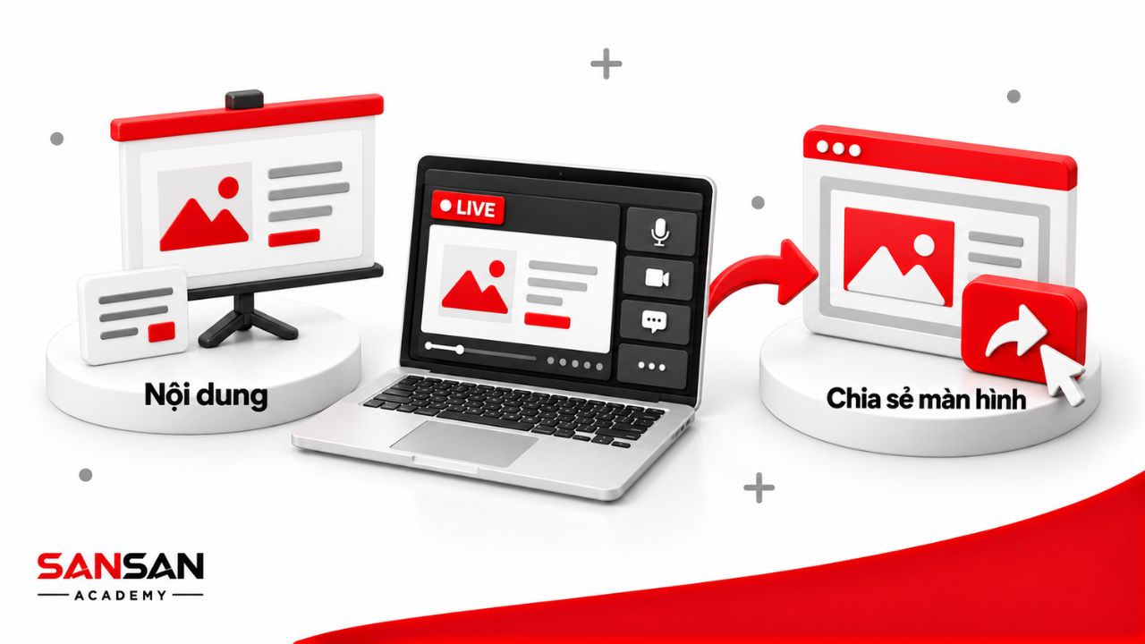 Webinar sử dụng slide và chức năng chia sẻ màn hình để trình bày.