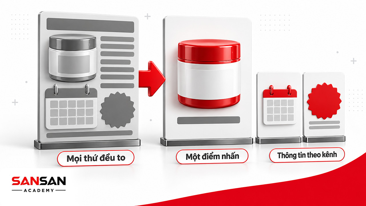 Key Visual trước khi chật chội và sau khi giữ một điểm nhấn với nhiều khoảng trống