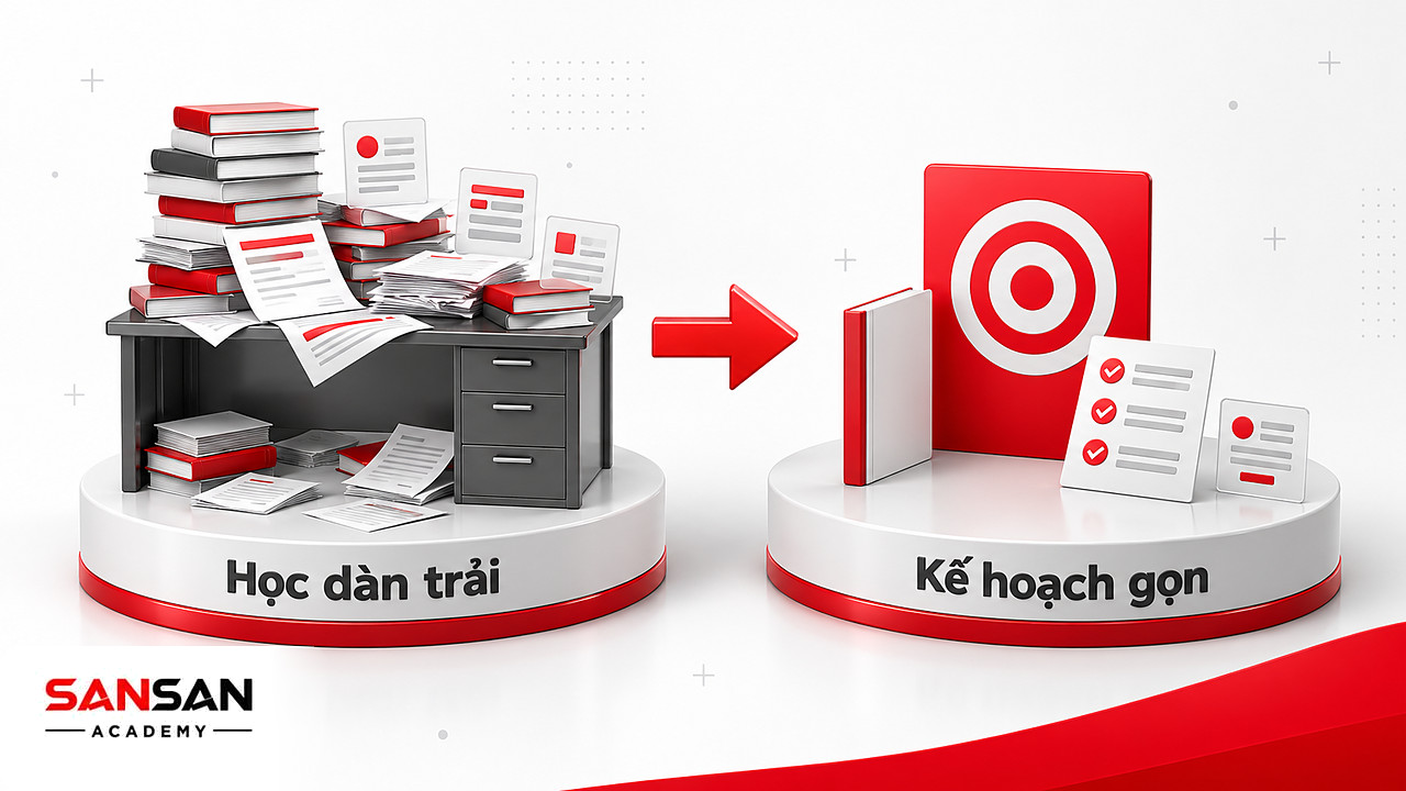 Trước là chồng tài liệu dàn trải, sau là kế hoạch gọn nhắm một nhiệm vụ để nâng cao năng lực bản thân