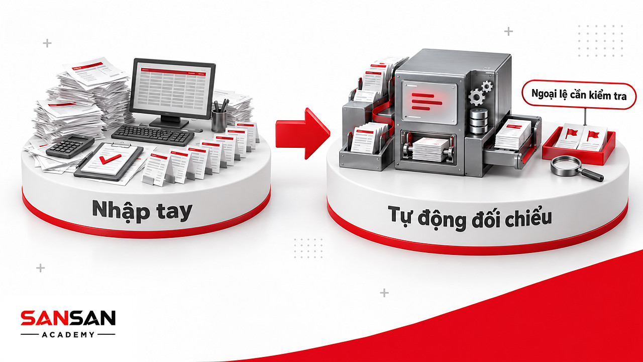 Trước và sau tự động hóa: kế toán bớt nhập tay, chuyển sang kiểm tra ngoại lệ do hệ thống đánh dấu