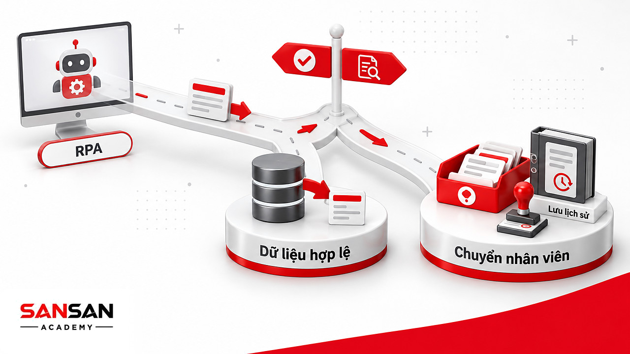 Ngã rẽ trong tự động hóa bằng RPA: dữ liệu hợp lệ vào thẳng hệ thống, trường hợp ngoại lệ chuyển cho nhân viên