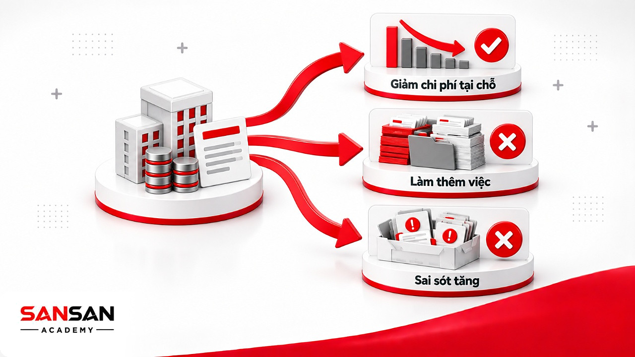 Một bộ phận giảm chi phí tại chỗ nhưng tỏa ra làm thêm việc và sai sót ở bộ phận khác theo tư duy hệ thống