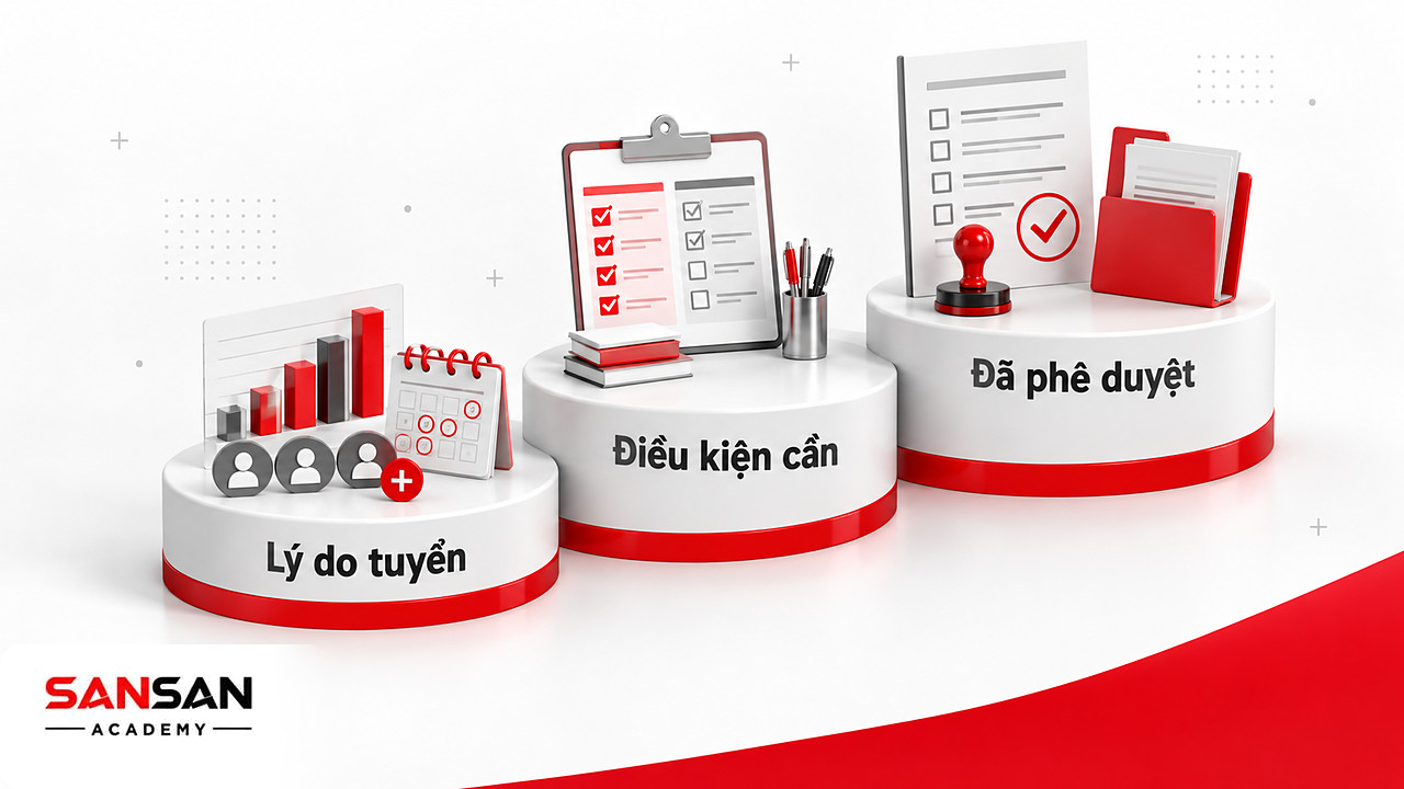 Bước 1 tuyển dụng: xác định lý do, số lượng, thời điểm cần người, tách điều kiện bắt buộc và phê duyệt yêu cầu.