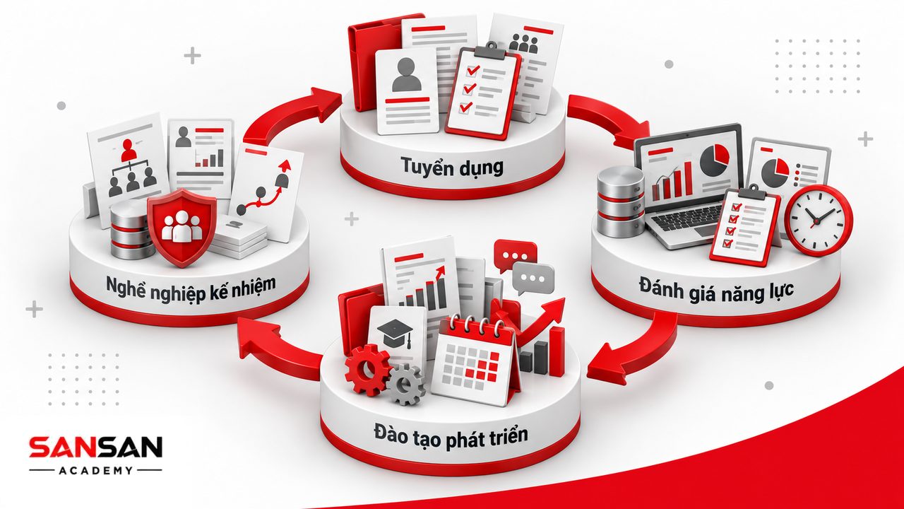 Ứng dụng khung năng lực trong tuyển dụng, đánh giá, đào tạo, lộ trình nghề nghiệp và kế hoạch kế nhiệm nhân sự.