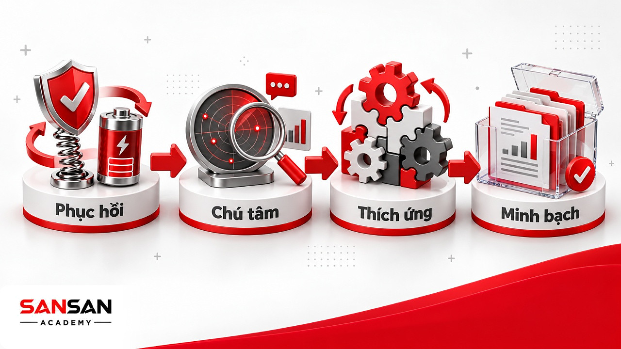 Bốn bệ RAAT gồm khiên lò xo, kính lúp trên radar, khối bánh răng và hộp tài liệu trong suốt để ứng phó BANI.