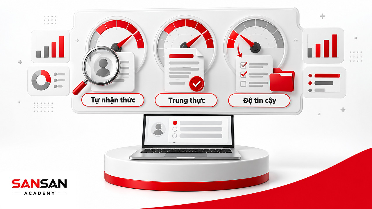 Bảng điều khiển ba đồng hồ đo tự nhận thức, trung thực và độ tin cậy khi ứng viên nói về ưu điểm và nhược điểm