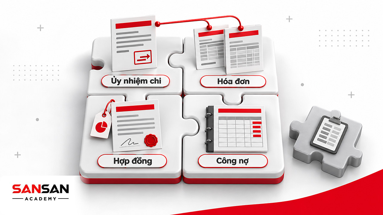 Mảnh ghép ủy nhiệm chi, hóa đơn, hợp đồng và công nợ khớp nhau để biết khoản nào đã trả, khoản nào còn nợ