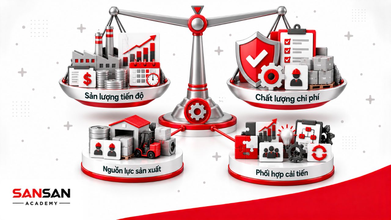Vai trò Giám đốc sản xuất trong cân bằng sản lượng, chất lượng, tiến độ, chi phí, nguồn lực, cải tiến và phối hợp liên phòng ban.