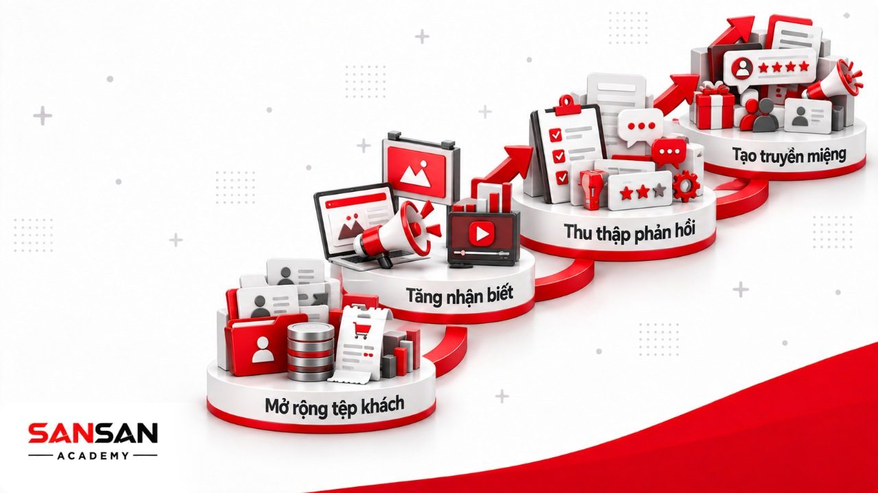 Vai trò thu hút khách hàng trong mở rộng tệp người mua, tăng nhận biết thương hiệu, thu thập phản hồi và tạo hiệu ứng giới thiệu.