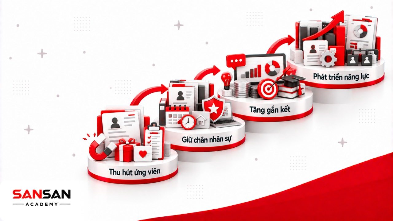Vai trò Total Rewards trong thu hút ứng viên, giữ chân nhân sự, tăng gắn kết, phát triển năng lực và nâng sức cạnh tranh chính sách đãi ngộ.
