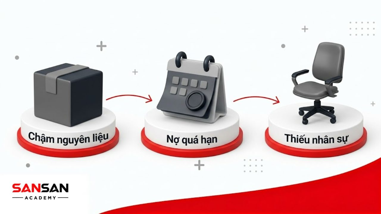 Ba bệ ngang 3D matte minh họa ba tình huống rủi ro giả định.
