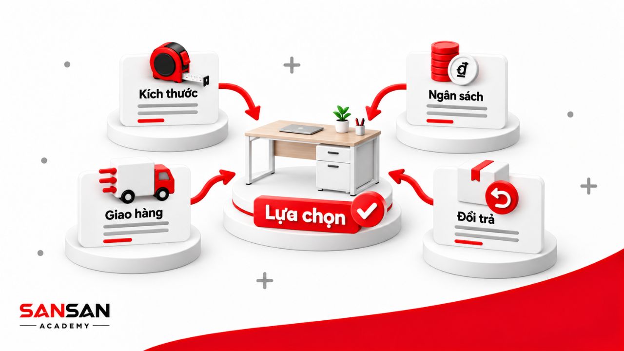 Lựa chọn bàn dựa trên kích thước, ngân sách và điều kiện mua