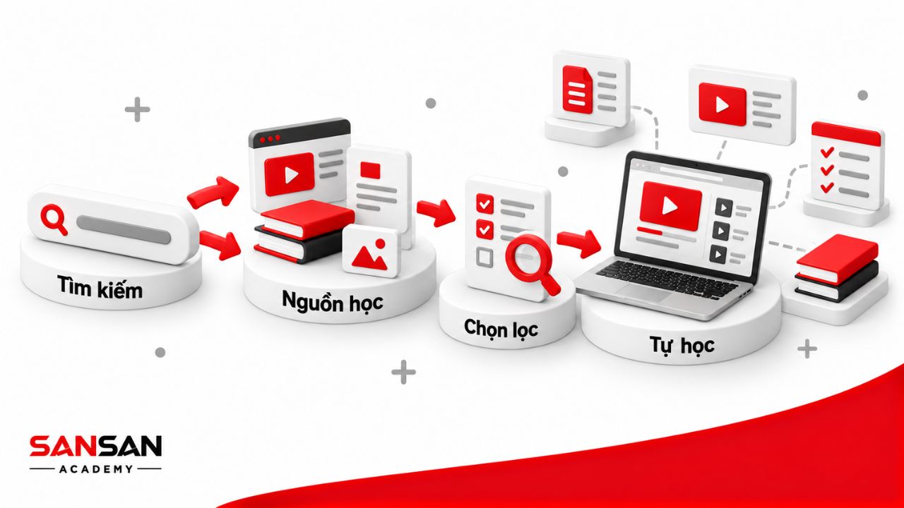 Quy trình tìm kiếm, chọn lọc và tự học từ nhiều nguồn