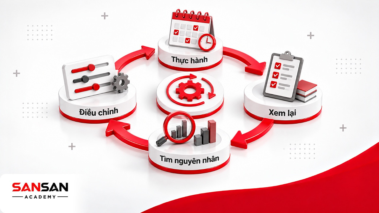 Vòng kiên trì có điều chỉnh: thực hành, xem lại, tìm nguyên nhân và điều chỉnh để nâng giá trị bản thân