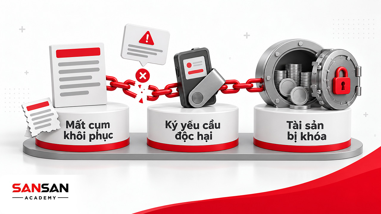 Chuỗi ví Web 3.0 đứt khi mất cụm khôi phục hoặc ký yêu cầu độc hại, tài sản bị khóa