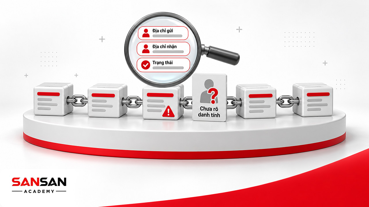 Kính lúp soi một giao dịch Web 3.0 công khai: địa chỉ gửi, nhận, trạng thái nhưng chưa rõ danh tính