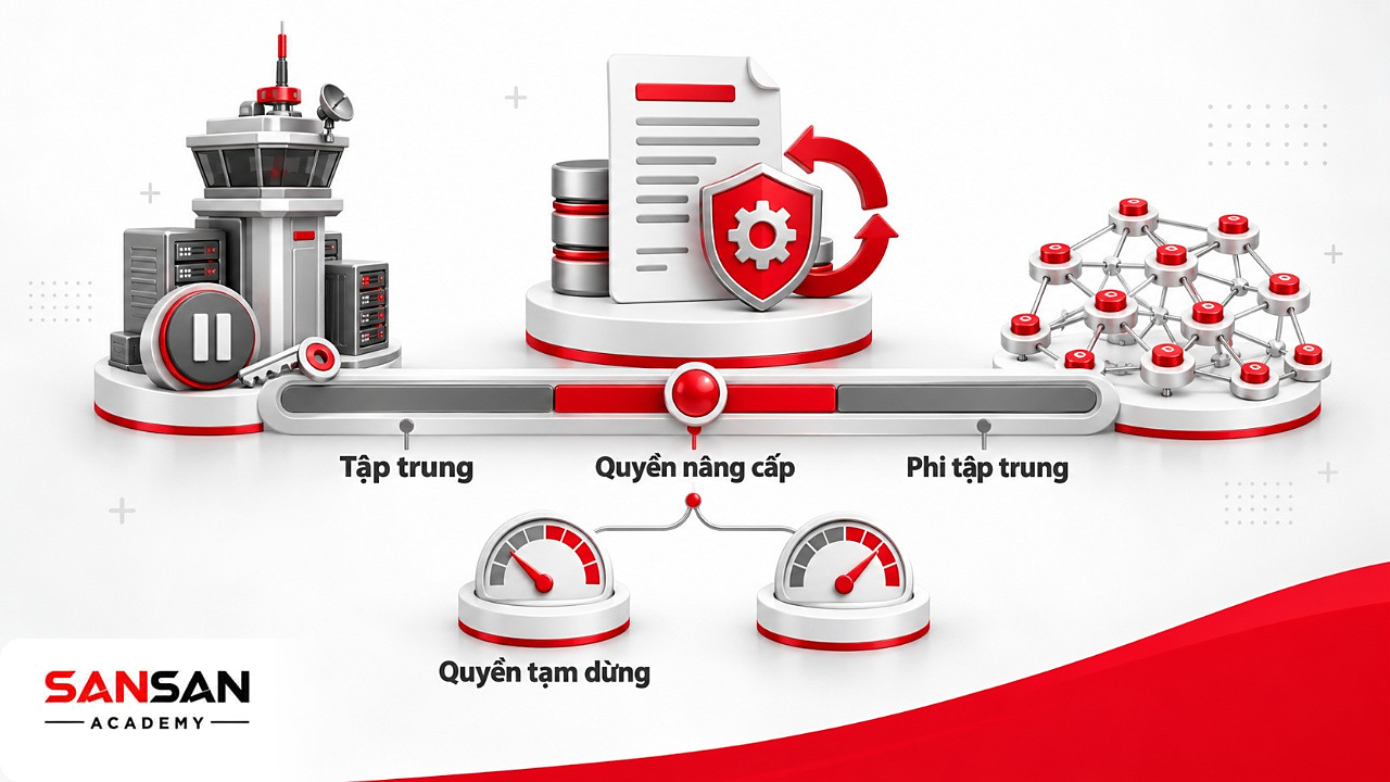 Thanh thang đo mức độ phi tập trung của dự án Web 3.0 theo mạng xác thực, quyền nâng cấp và biểu quyết