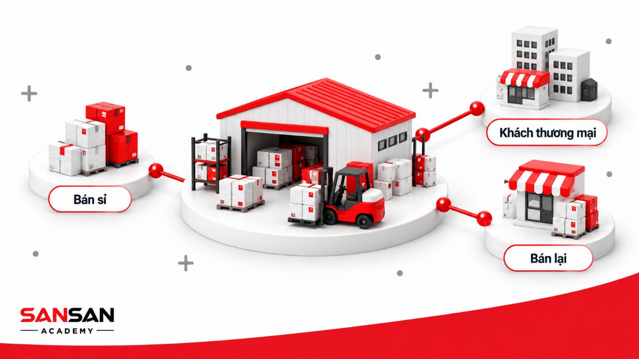 Kho bán sỉ cung cấp hàng cho khách hàng thương mại và các điểm bán lại