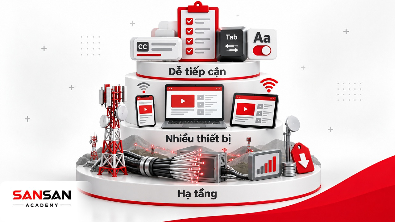 Kim tự tháp xã hội số: hạ tầng mạng tới vùng khó khăn, dịch vụ chạy trên nhiều thiết bị và tính năng hỗ trợ tiếp cận.