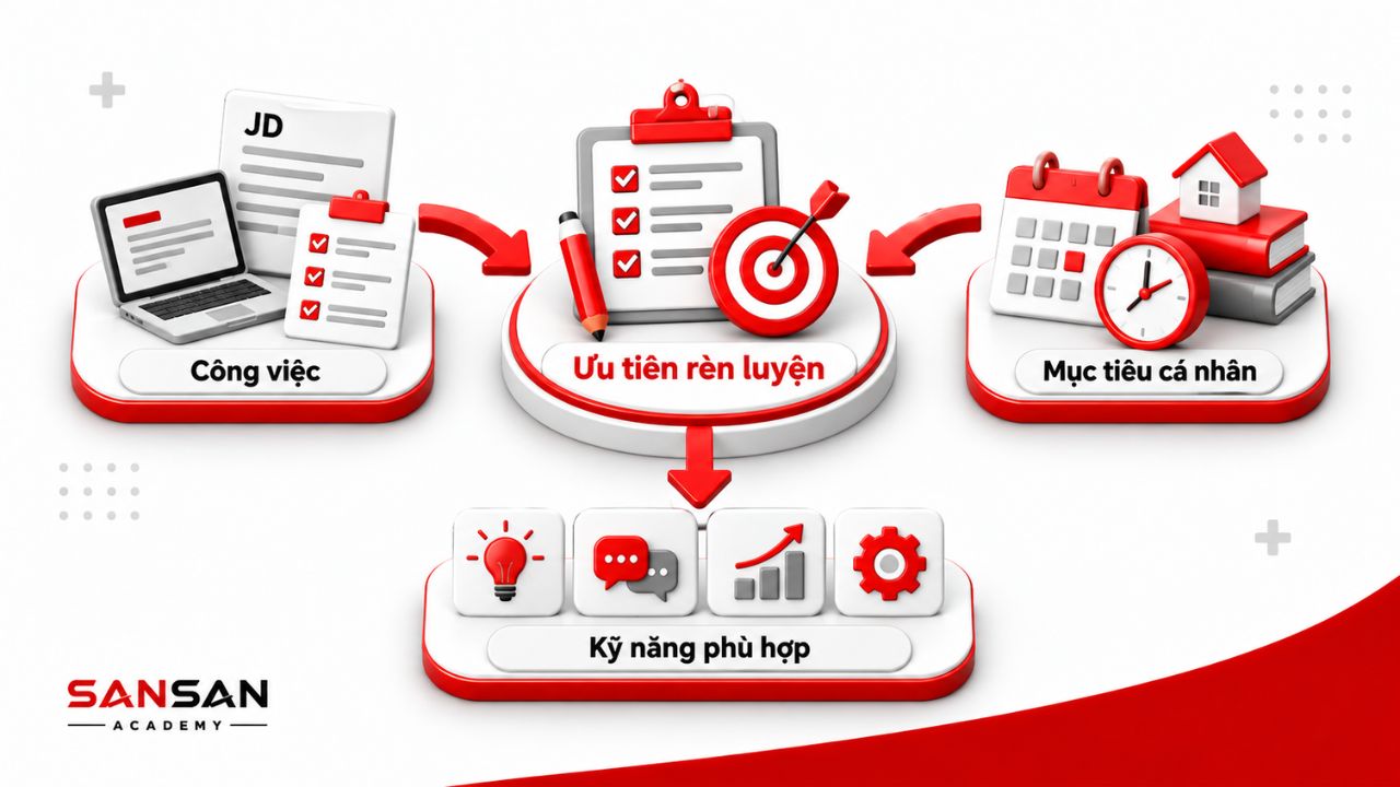 Yêu cầu công việc và mục tiêu cá nhân dẫn đến kỹ năng ưu tiên