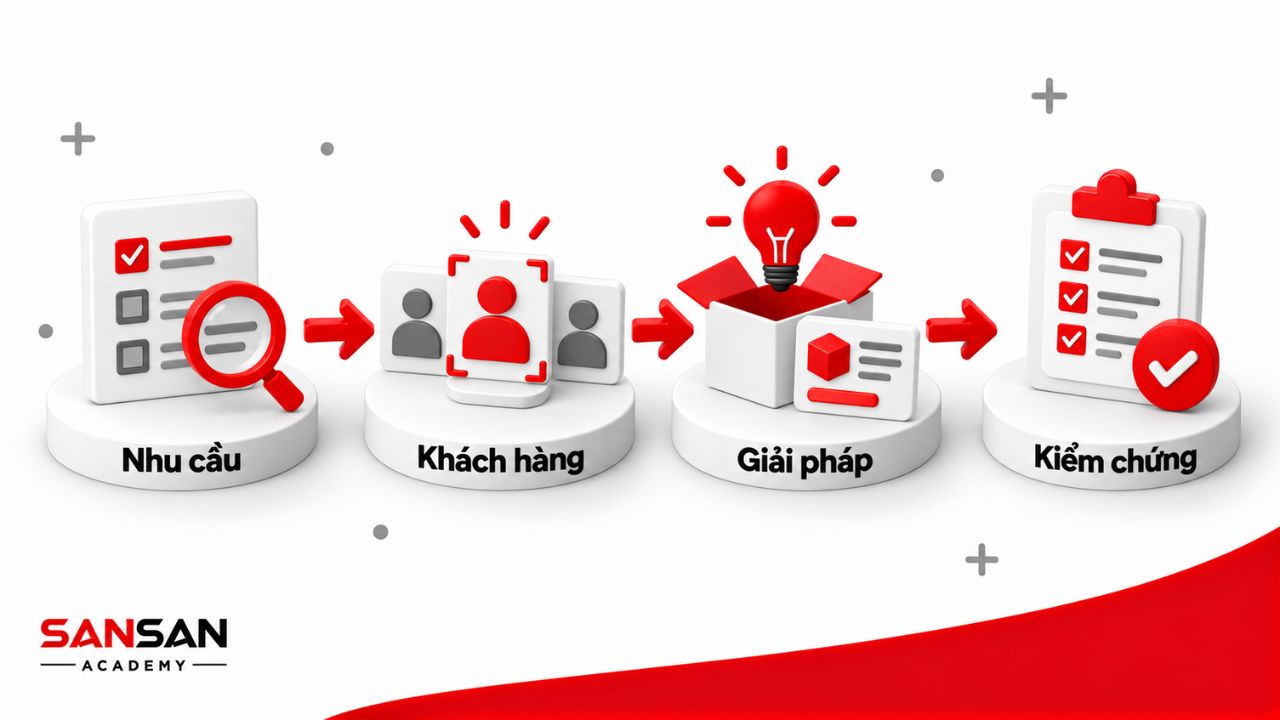 Nhu cầu và khách hàng được kết nối với giải pháp cần kiểm chứng.