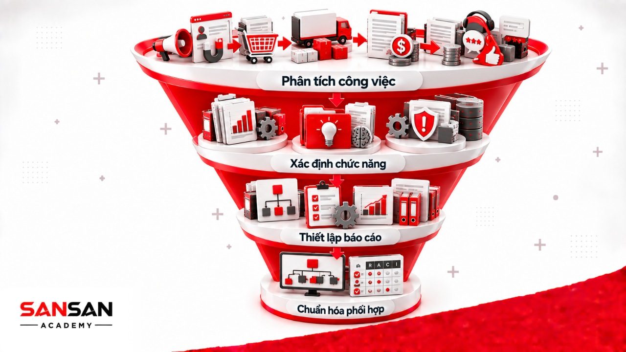 Cách xây dựng cơ cấu phòng ban trong công ty từ chuỗi công việc, chức năng, quyền hạn, tuyến báo cáo đến quy trình phối hợp.