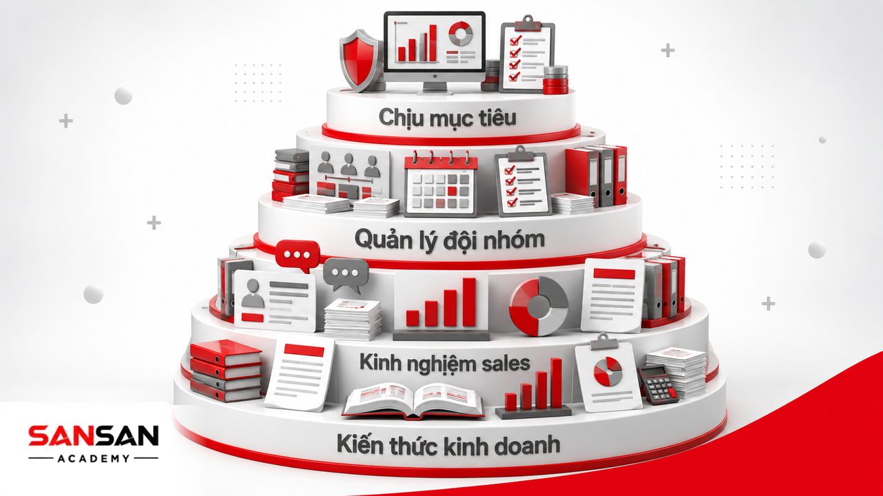 Yêu cầu trở thành trưởng phòng kinh doanh gồm kiến thức kinh doanh, kinh nghiệm sales, quản lý đội nhóm và khả năng chịu trách nhiệm mục tiêu.